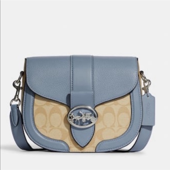 Coach Georgie Saddle Bag In Signature Canvas Light Khaki /Marble Blue - Picture 12 of 12